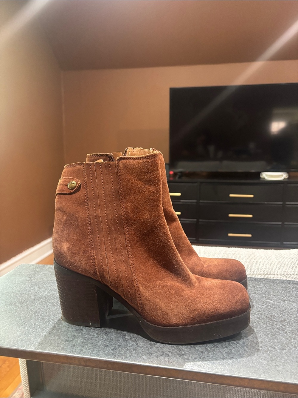 Zodiac Chestnut Brown Suede Platform Ankle Boots